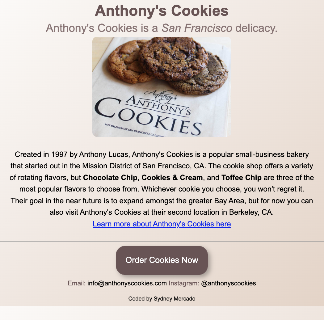 Cookie website preview